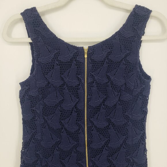 Lilly Pulitzer Kolby Lace Sailboat Mini Shift Dress 00 Sleeveless Navy Blue - Picture 7 of 10